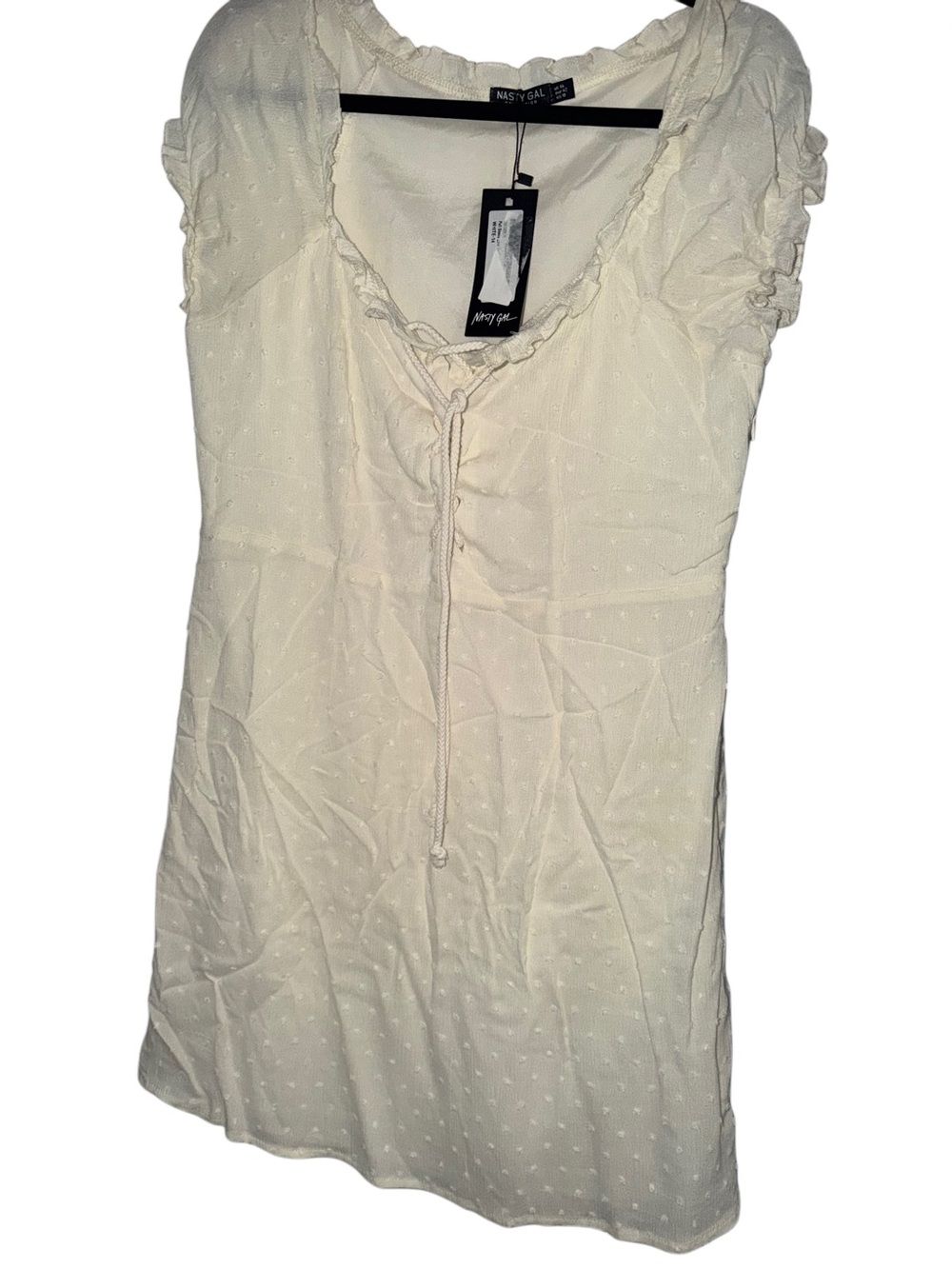 Nasty Gal Cream milkmaid dress Swiss Dot Peasant with Tie Neck